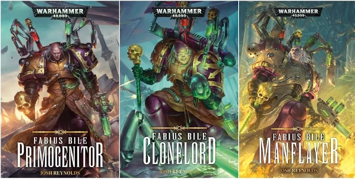 Three novels featuring Fabius Bile: Primogentor, Clonelord and Manflayer