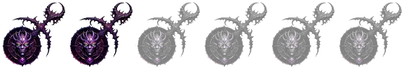 Two purple She Who Thirsts icons, a Slaanesh symbol, with 4 more grayed and faded out representing a score of 2 out of 6.