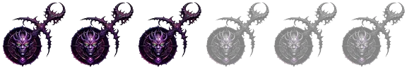 Three purple She Who Thirsts icons, a Slaanesh symbol, with 3 more grayed and faded out representing a score of 3 out of 6.
