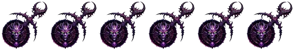 Six purple She Who Thirsts icons, a Slaanesh symbol, with none grayed and faded out representing a score of 6 out of 6.