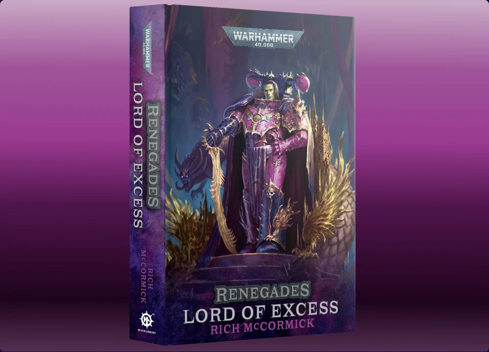 Book cover of Renegades: Lord of Excess by Mich McCormick set on deep magenta gradient background.