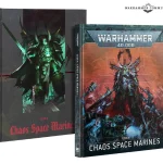 two books featuring dark armoured warriors, both Chaos Space Marines 10th Edition Codexes, one a special edition.