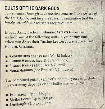 List of text from the Chaos Space Marine Codex leaks showing the Emperor's Children listed alongside the other cult legions.
