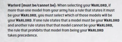 Games workshop 10th edition rules commentary showing that if two models must be your warlord you may pick one.