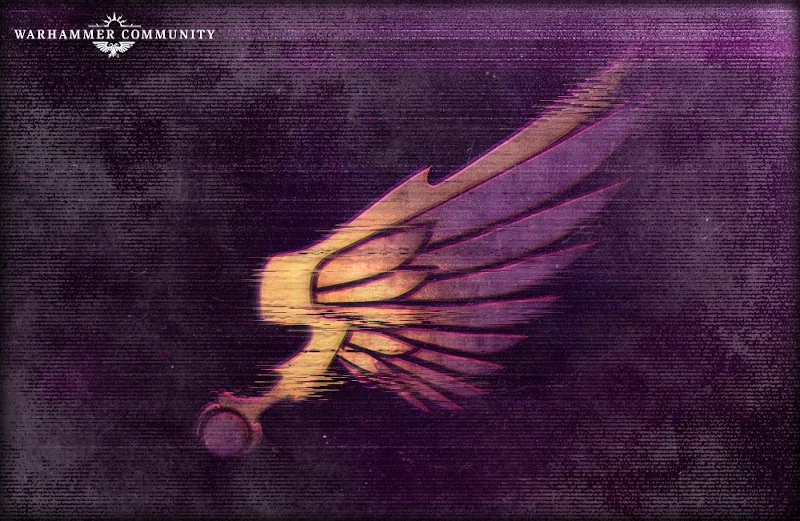 the emperors children chapter symbol shown slightly distorted over a purple background